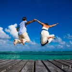 Jumping off the dock | destination wedding day | Tranquility Bay Resort, Ambergris Caye | Belize Photographer | Jose Luis Zapata Photography
