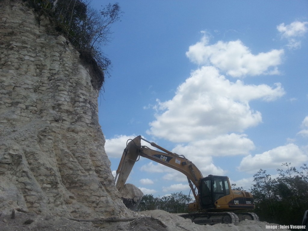 Nohmul Maya Site in Belize destroyed by construction company and used for road fill.