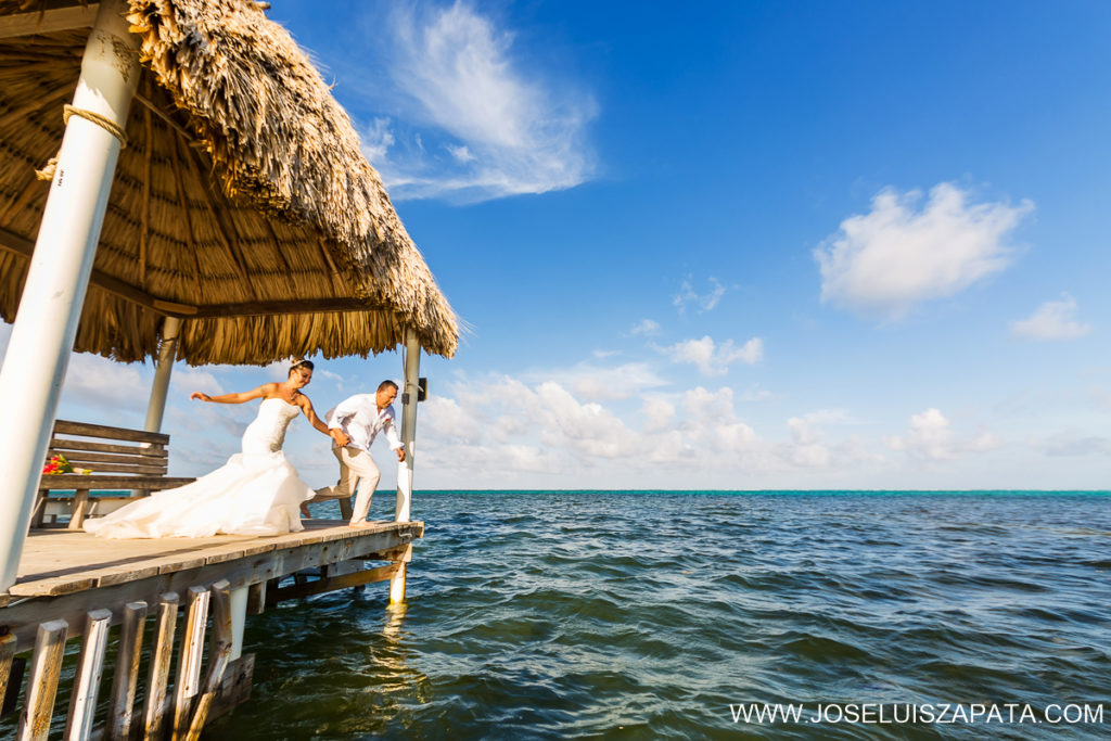 Trash the Dress in Belize. Mayan Ruin Wedding Photos and Beach Wedding